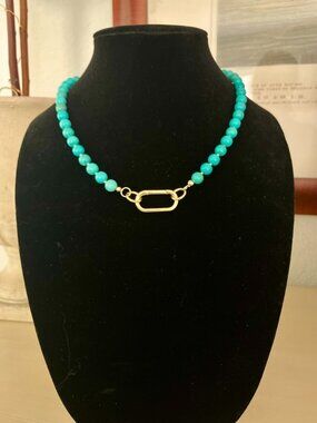 Real Turquoise Gemstone and Necklace Gold Carabiner Clasp